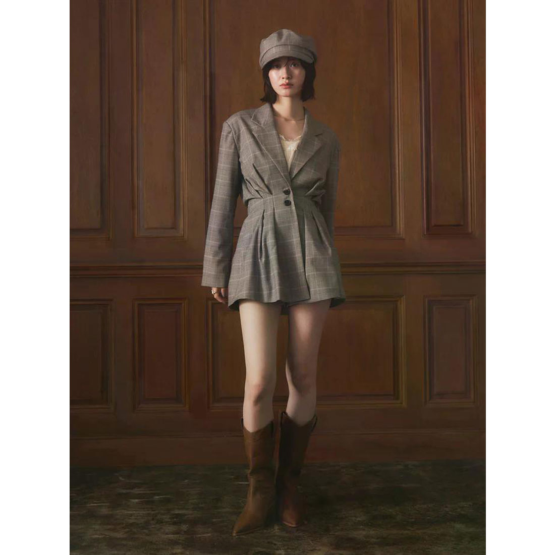 エイミーイストワール EIMY ISTOIRE ウエストタックグレンチェックジャケット (CHECK) CHECK