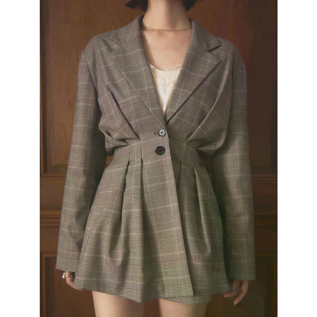 エイミーイストワール EIMY ISTOIRE ウエストタックグレンチェックジャケット (CHECK) CHECK