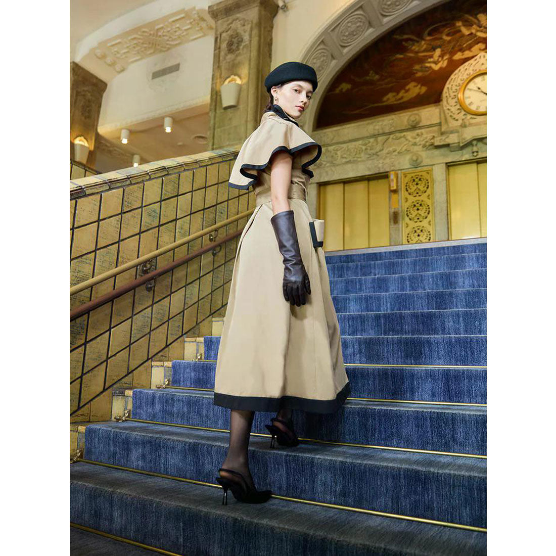 エイミーイストワール EIMY ISTOIRE コントラストトリムトレンチワンピース (BEIGE) BEIGE