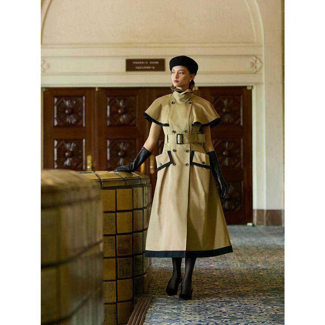 エイミーイストワール EIMY ISTOIRE コントラストトリムトレンチワンピース (BEIGE) BEIGE