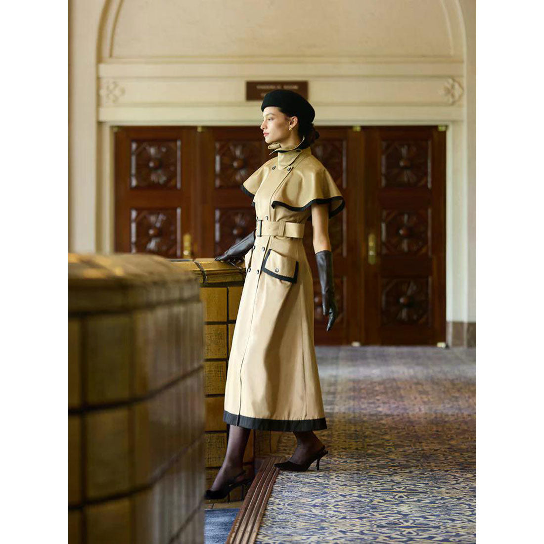 エイミーイストワール EIMY ISTOIRE コントラストトリムトレンチワンピース (BEIGE) BEIGE