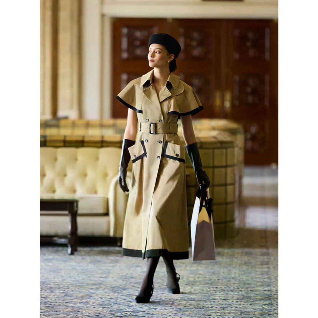 エイミーイストワール EIMY ISTOIRE コントラストトリムトレンチワンピース (BEIGE) BEIGE