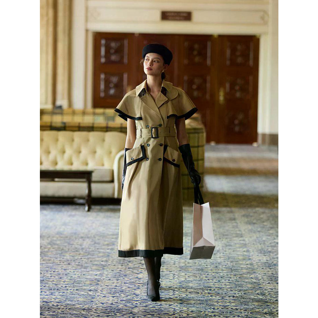 エイミーイストワール EIMY ISTOIRE コントラストトリムトレンチワンピース (BEIGE) BEIGE