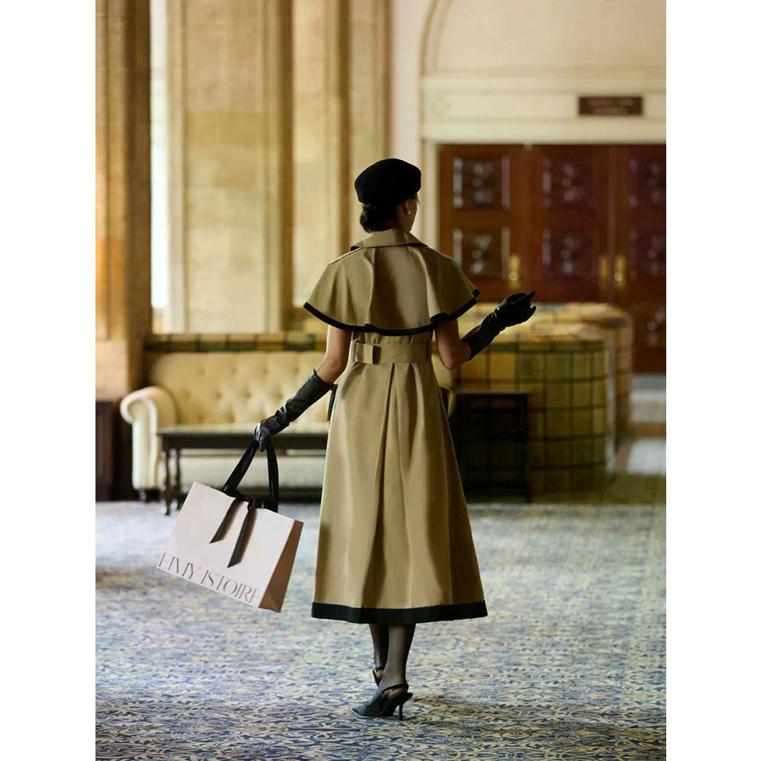 エイミーイストワール EIMY ISTOIRE コントラストトリムトレンチワンピース (BEIGE) BEIGE