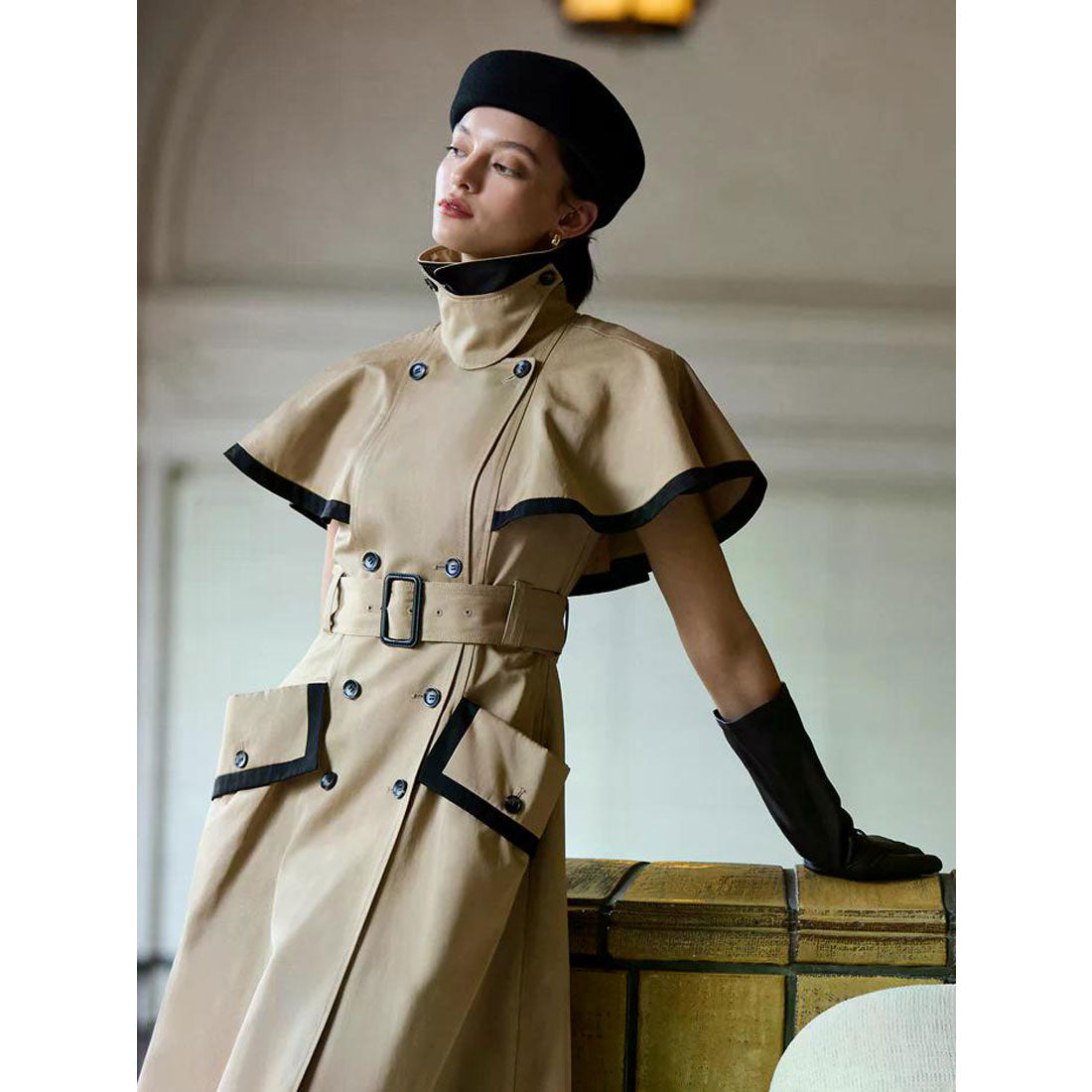 エイミーイストワール EIMY ISTOIRE コントラストトリムトレンチワンピース (BEIGE) BEIGE