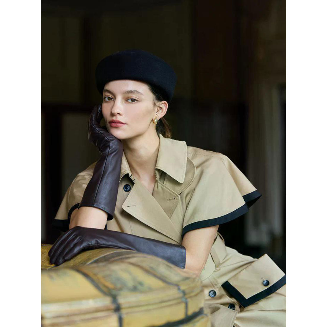 エイミーイストワール EIMY ISTOIRE コントラストトリムトレンチワンピース (BEIGE) BEIGE