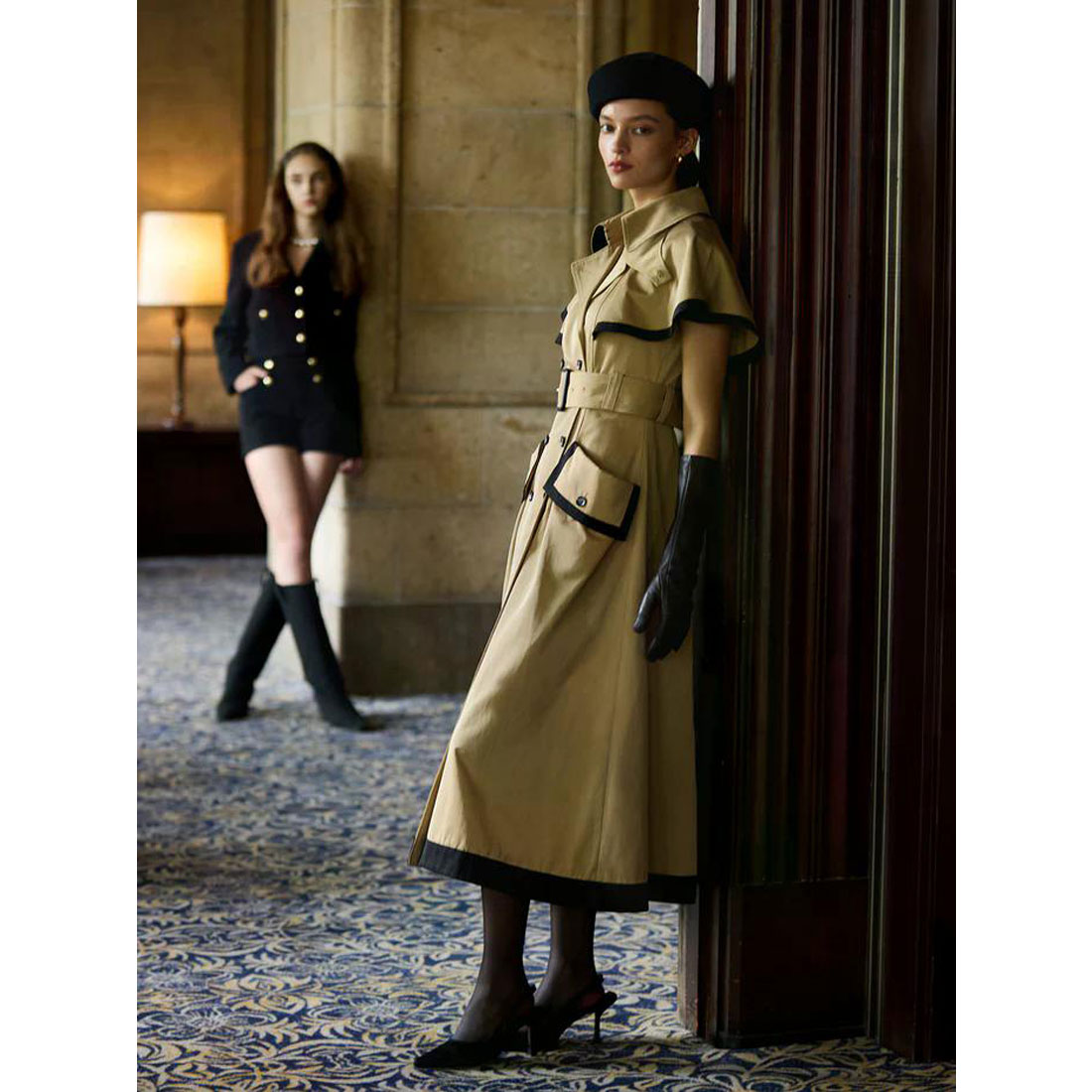 エイミーイストワール EIMY ISTOIRE コントラストトリムトレンチワンピース (BEIGE) BEIGE