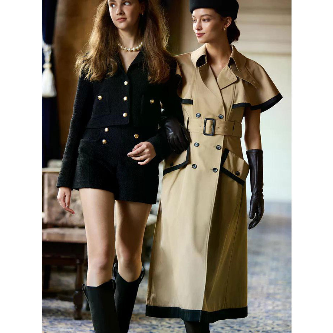 エイミーイストワール EIMY ISTOIRE コントラストトリムトレンチワンピース (BEIGE) BEIGE