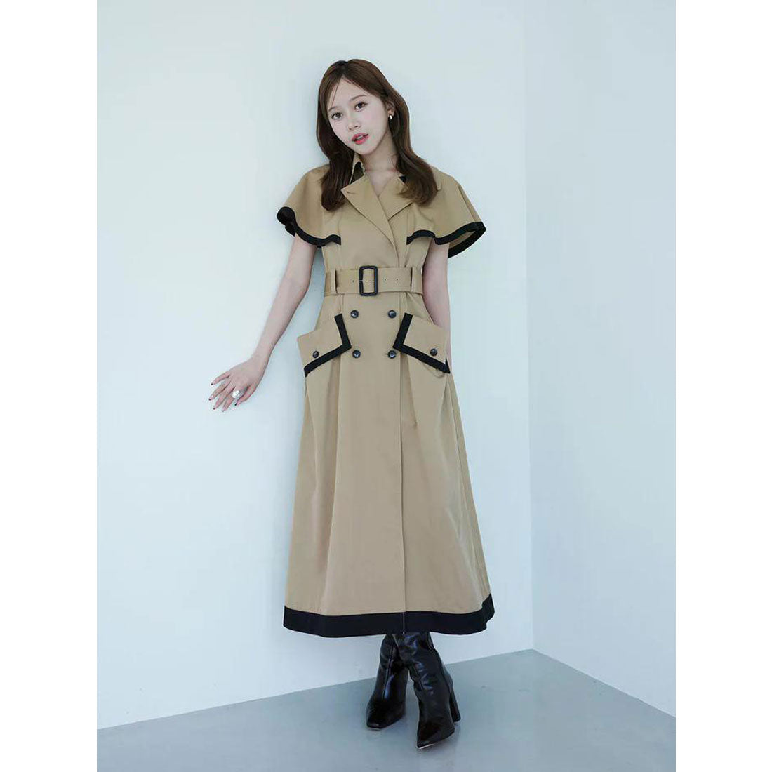 エイミーイストワール EIMY ISTOIRE コントラストトリムトレンチワンピース (BEIGE) BEIGE