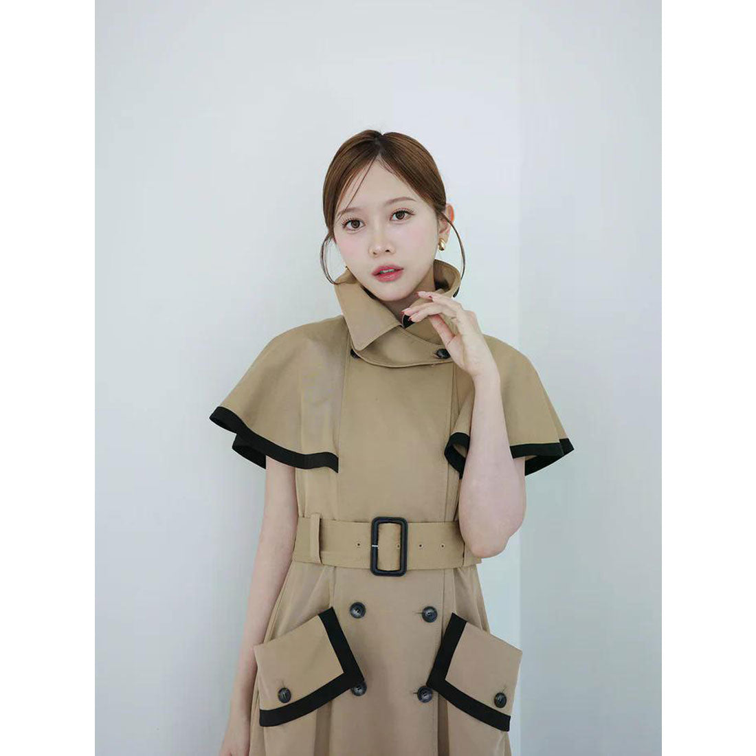 エイミーイストワール EIMY ISTOIRE コントラストトリムトレンチワンピース (BEIGE) BEIGE