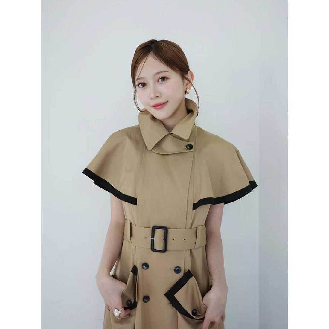 エイミーイストワール EIMY ISTOIRE コントラストトリムトレンチワンピース (BEIGE) BEIGE