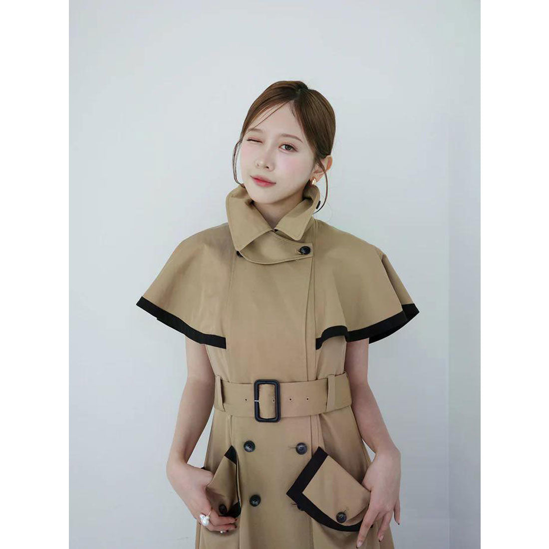 エイミーイストワール EIMY ISTOIRE コントラストトリムトレンチワンピース (BEIGE) BEIGE