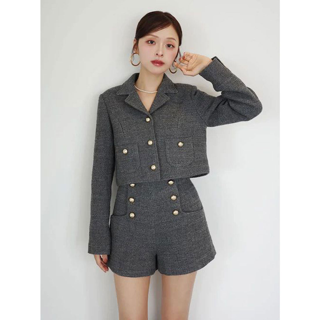 エイミーイストワール EIMY ISTOIRE クラシックツイードジャケット (CHARCOAL GREY) CHARCOAL GREY