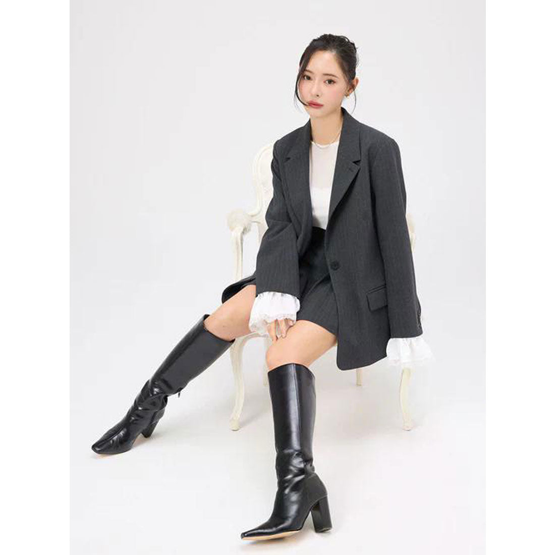 エイミーイストワール EIMY ISTOIRE レーストリムカフステーラリングジャケット (NAVY) NAVY