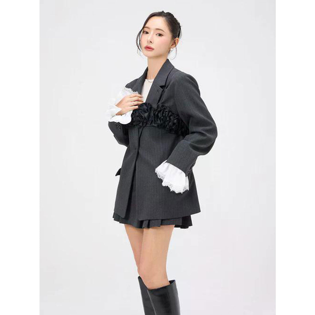 エイミーイストワール EIMY ISTOIRE レーストリムカフステーラリングジャケット (NAVY) NAVY