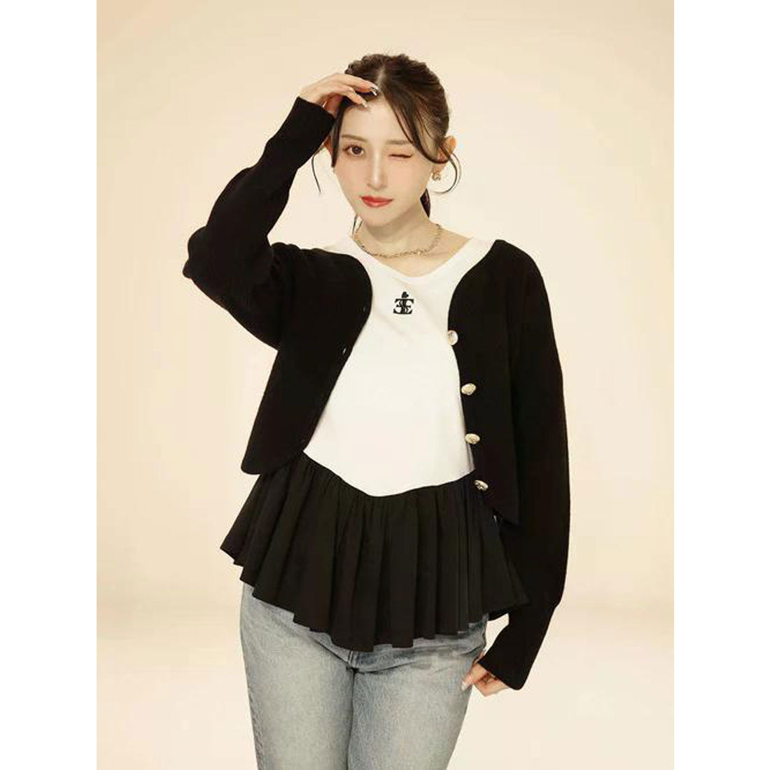 エイミーイストワール EIMY ISTOIRE Heart neck ウールカシミヤカーディガン (WHITE) WHITE