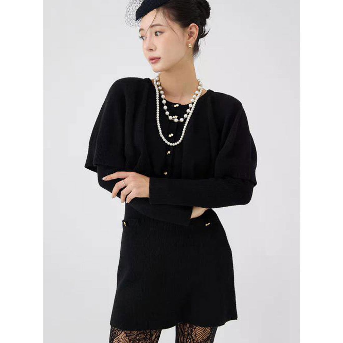 エイミーイストワール EIMY ISTOIRE ケープデザインニットワンピース (GREY) GREY