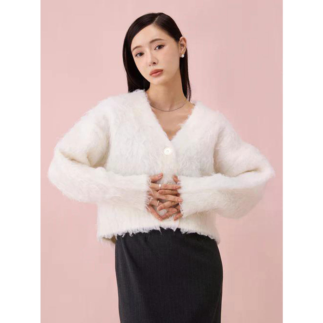 エイミーイストワール EIMY ISTOIRE カールシャギーニットカーディガン (PINK) PINK