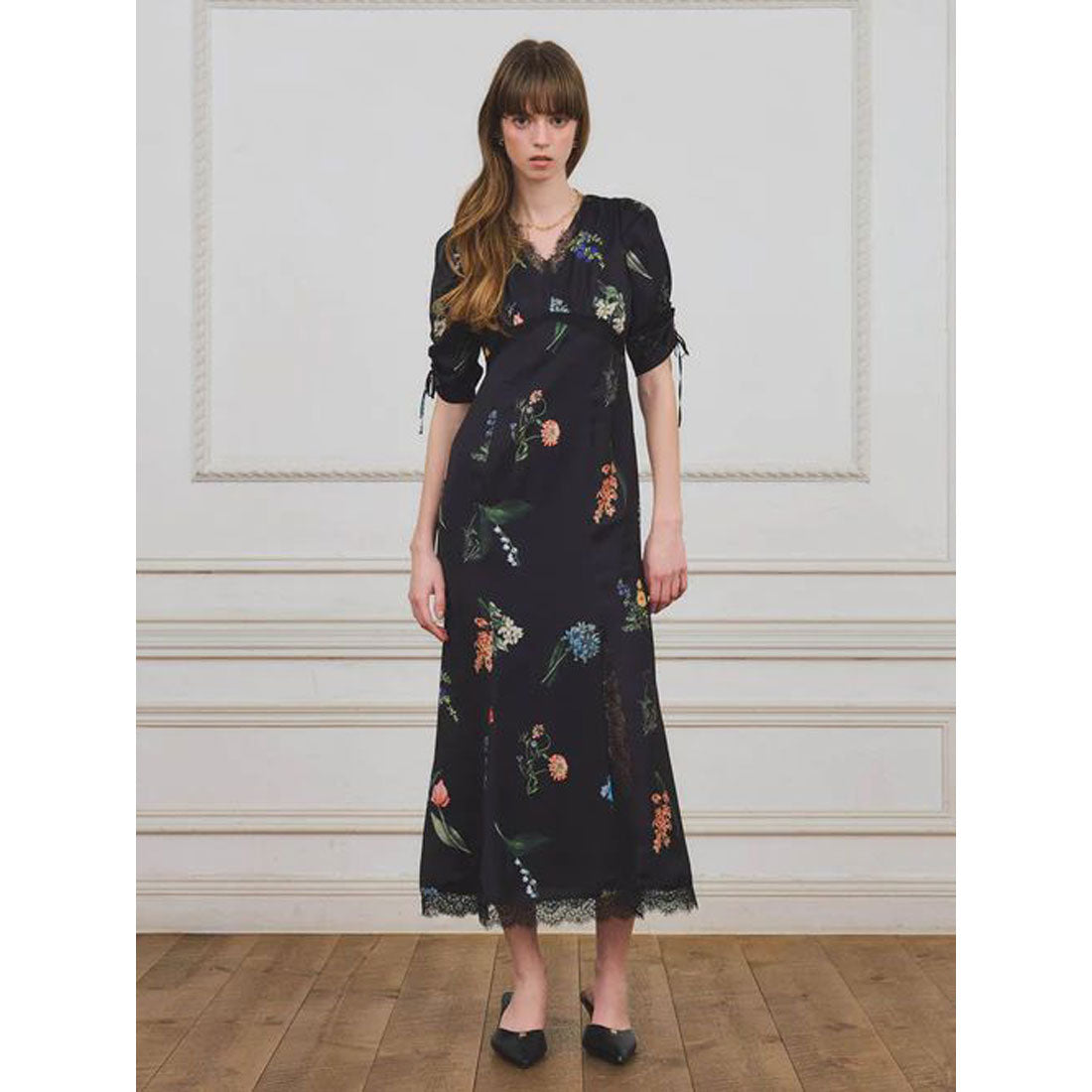 エイミーイストワール EIMY ISTOIRE レーストリムフラワーサテンワンピース (IVORY) IVORY