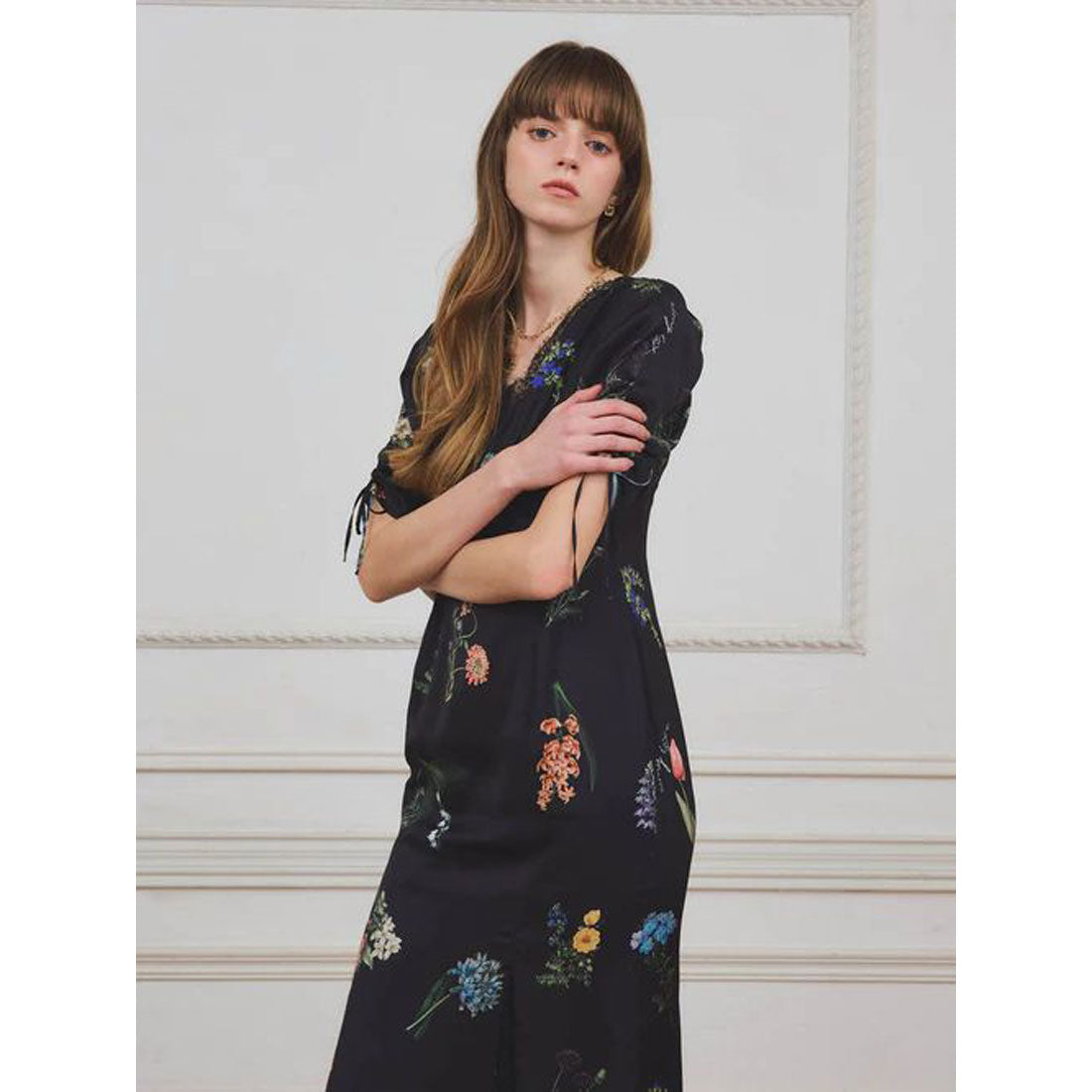 エイミーイストワール EIMY ISTOIRE レーストリムフラワーサテンワンピース (IVORY) IVORY