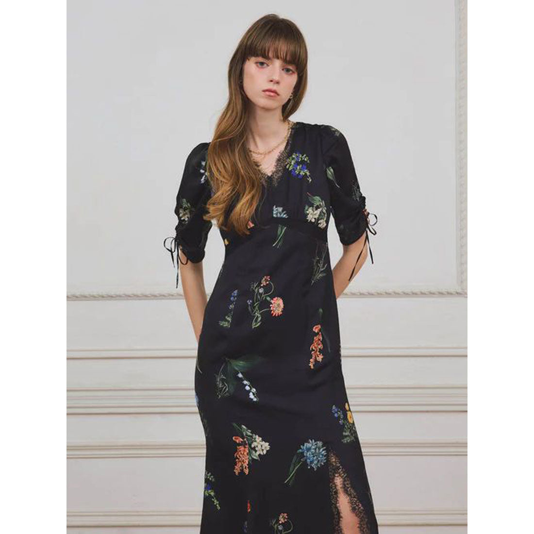 エイミーイストワール EIMY ISTOIRE レーストリムフラワーサテンワンピース (IVORY) IVORY