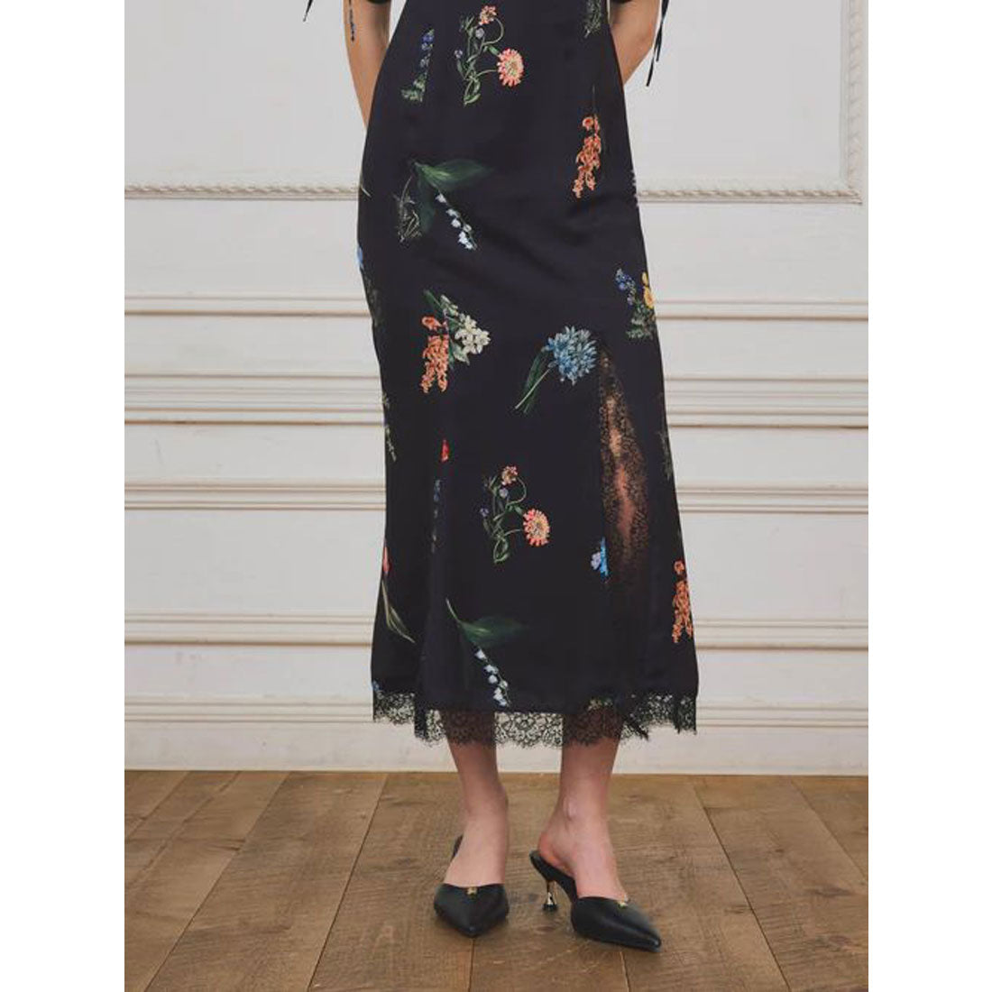 エイミーイストワール EIMY ISTOIRE レーストリムフラワーサテンワンピース (IVORY) IVORY