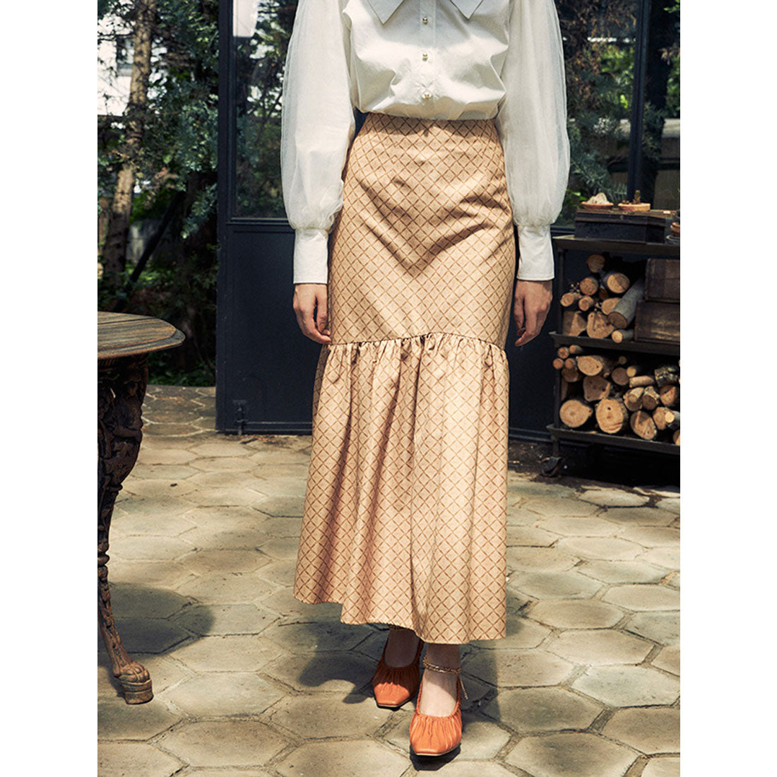 エイミーイストワール eimy istoire ES horse patternギャザーマーメードスカート,BEIGE