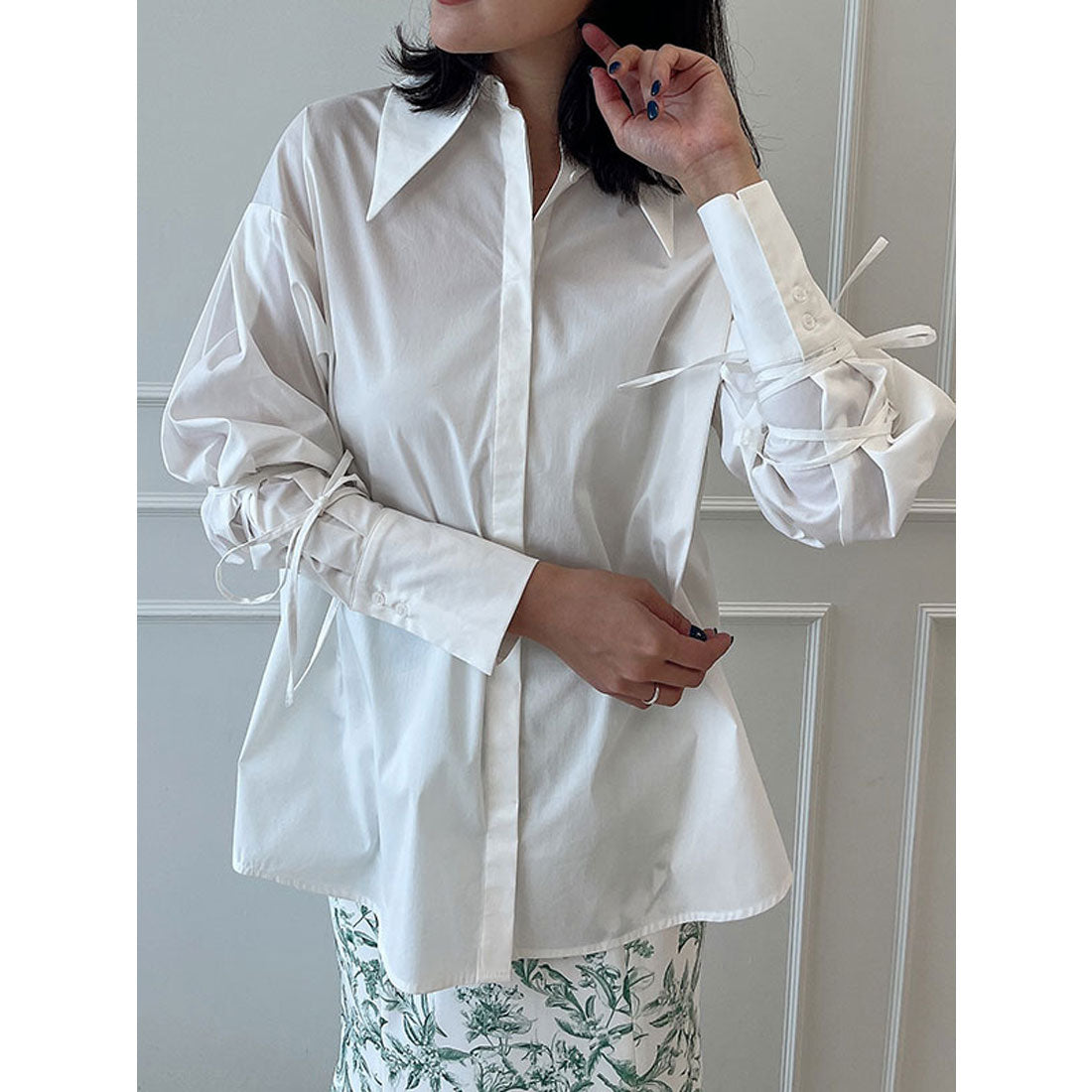 エイミーイストワール eimy istoire スリーブデザインロングシャツ,WHITE