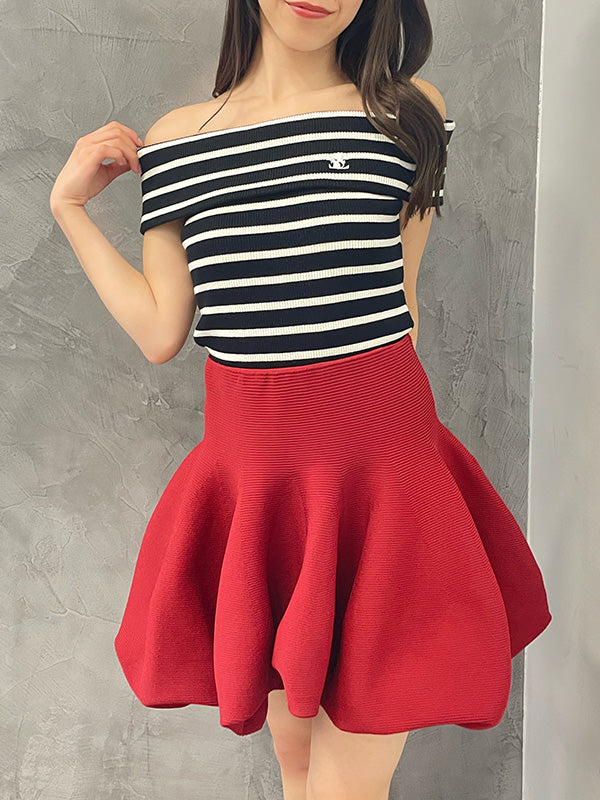 エイミーイストワール EIMY ISTOIRE EMポイントオフショルダーストレッチボーダーニット