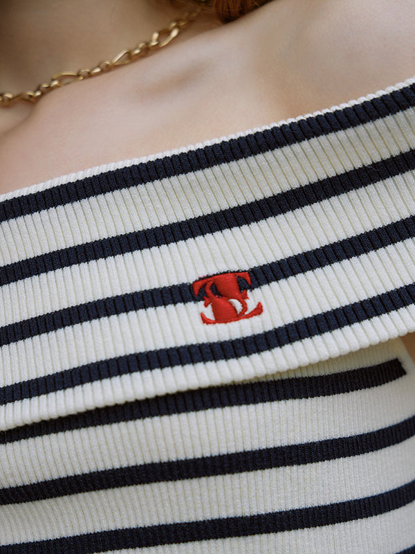 エイミーイストワール EIMY ISTOIRE EMポイントオフショルダーストレッチボーダーニット