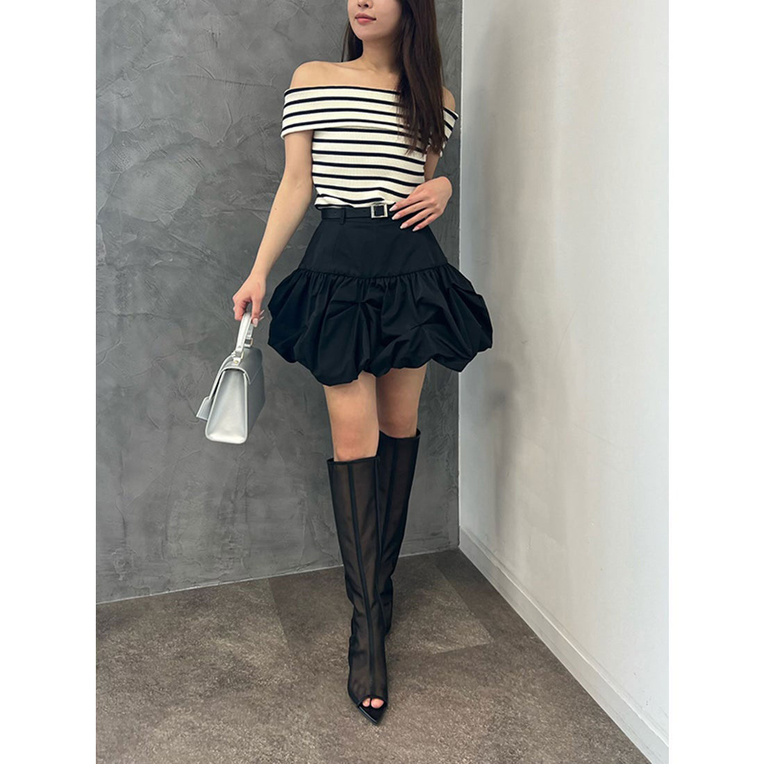 エイミーイストワール EIMY ISTOIRE EMポイントオフショルダーストレッチボーダーニット