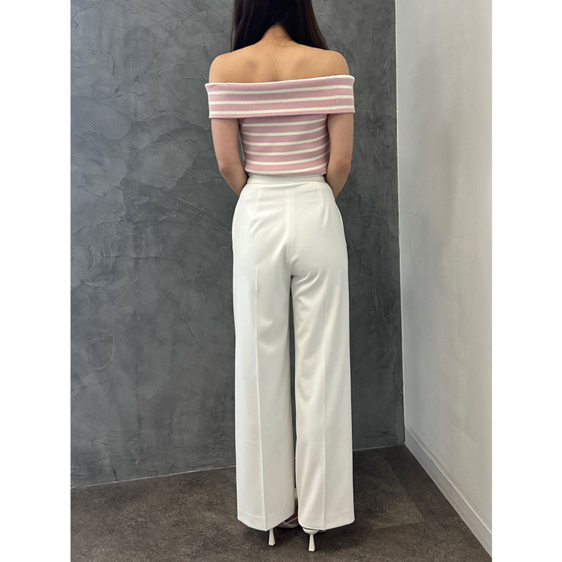 エイミーイストワール EIMY ISTOIRE EMポイントオフショルダーストレッチボーダーニット