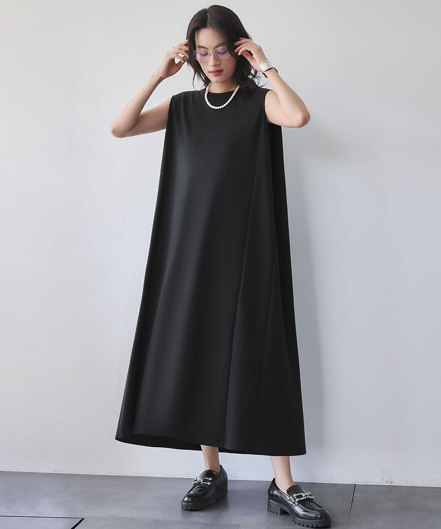 エルフランク ELFRANK ダンボール ノースリーブ ロング ワンピース (ブラック) ブラック