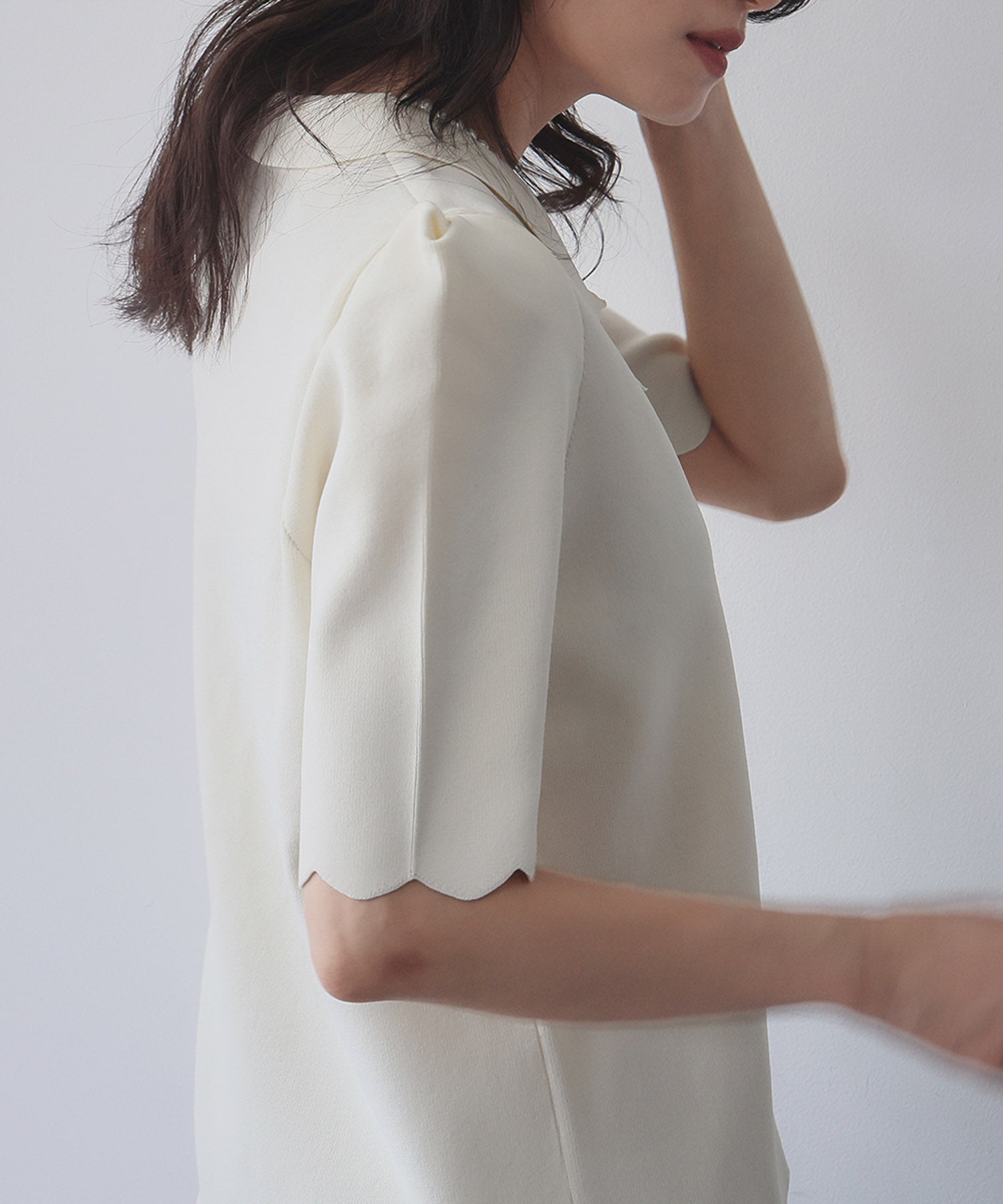 エルフランク ELFRANK ニット パワーショルダー スカラップ プルオーバー ポロシャツ (オフホワイト) オフホワイト