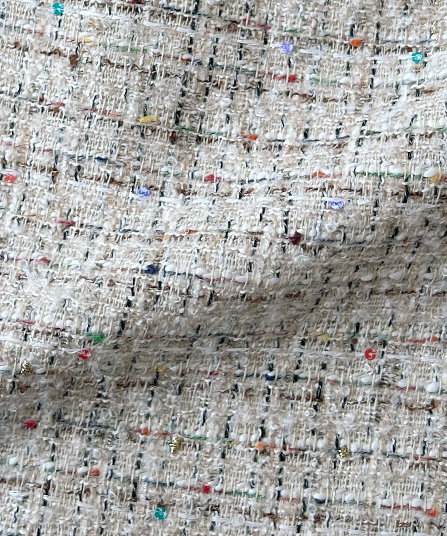 エルフランク ELFRANK ランタンスリーブ シアー ツイード ブラウス (ベージュ) ベージュ