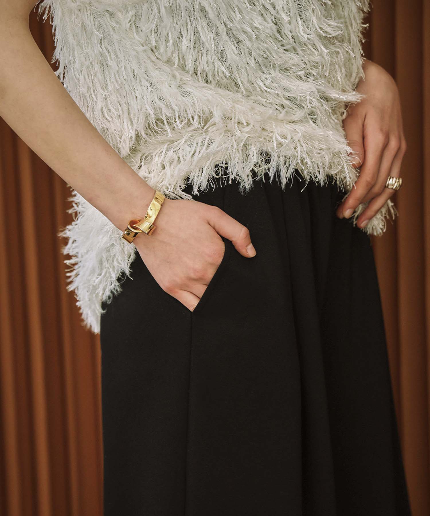 エルフランク ELFRANK ダンボール クロップド丈 フレアワイドパンツ ウエストゴム アンクル丈 9分丈 (ブラック) ブラック