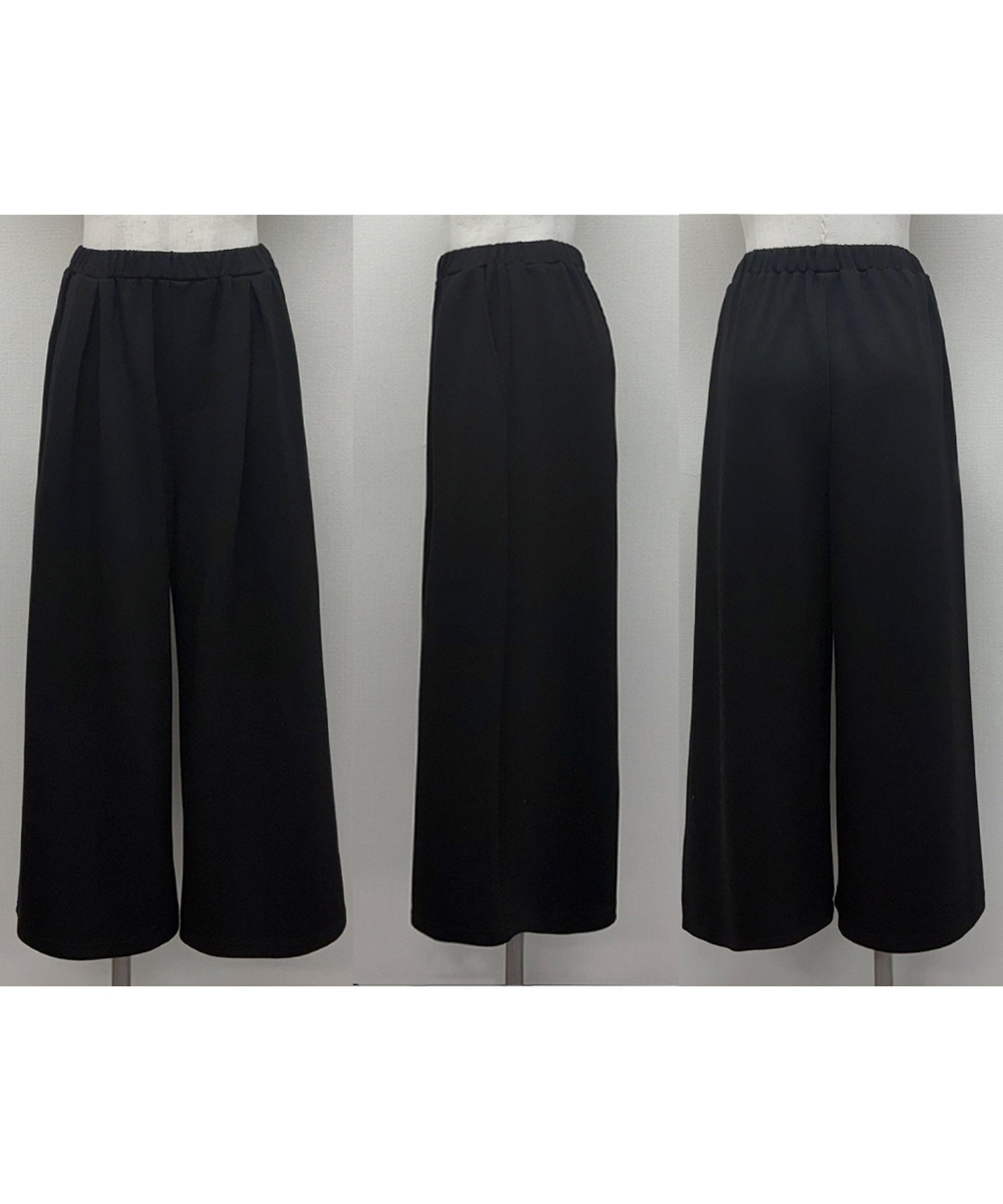 エルフランク ELFRANK ダンボール クロップド丈 フレアワイドパンツ ウエストゴム アンクル丈 9分丈 (ブラック) ブラック