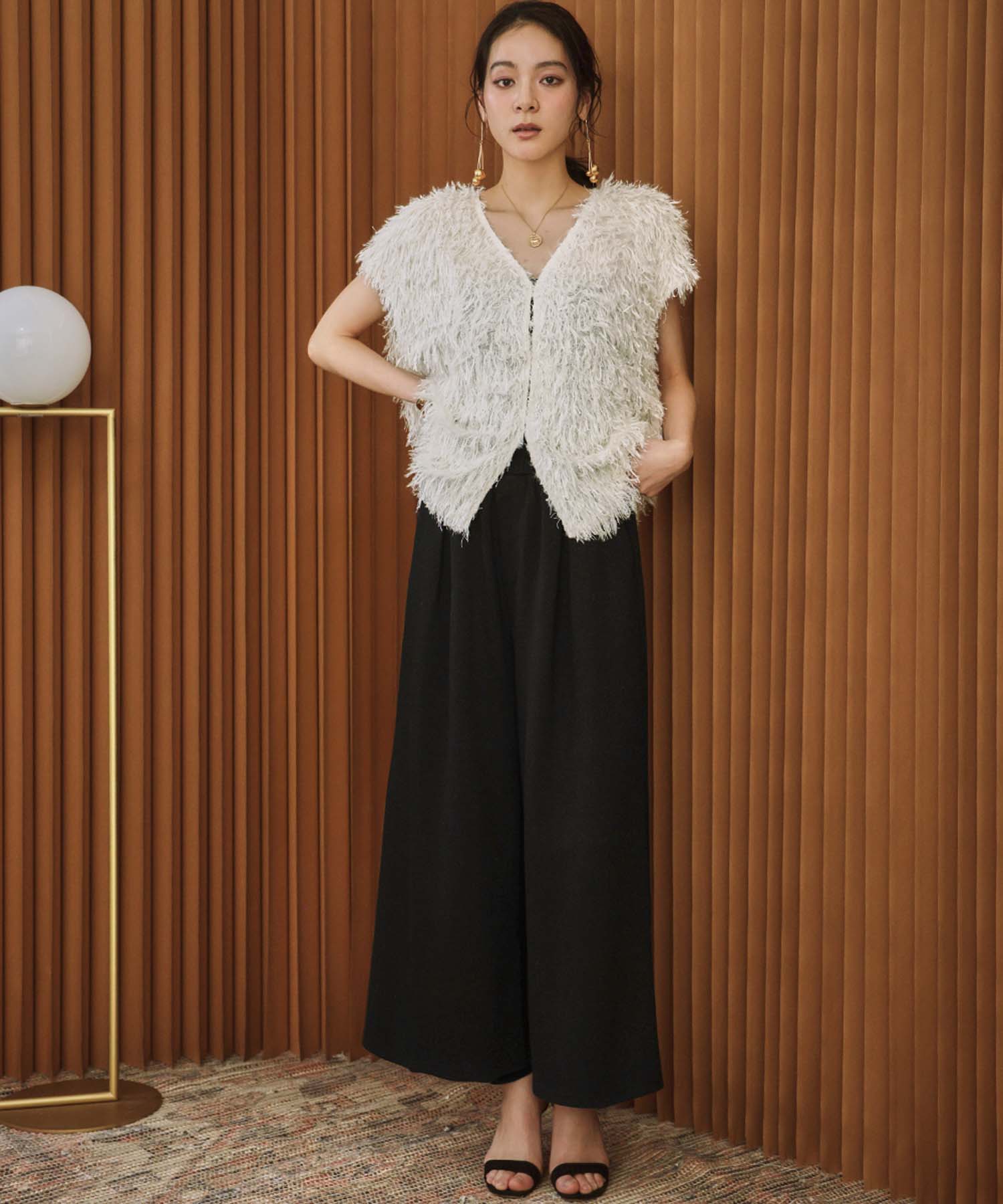 エルフランク ELFRANK ダンボール クロップド丈 フレアワイドパンツ ウエストゴム アンクル丈 9分丈 (ブラック) ブラック