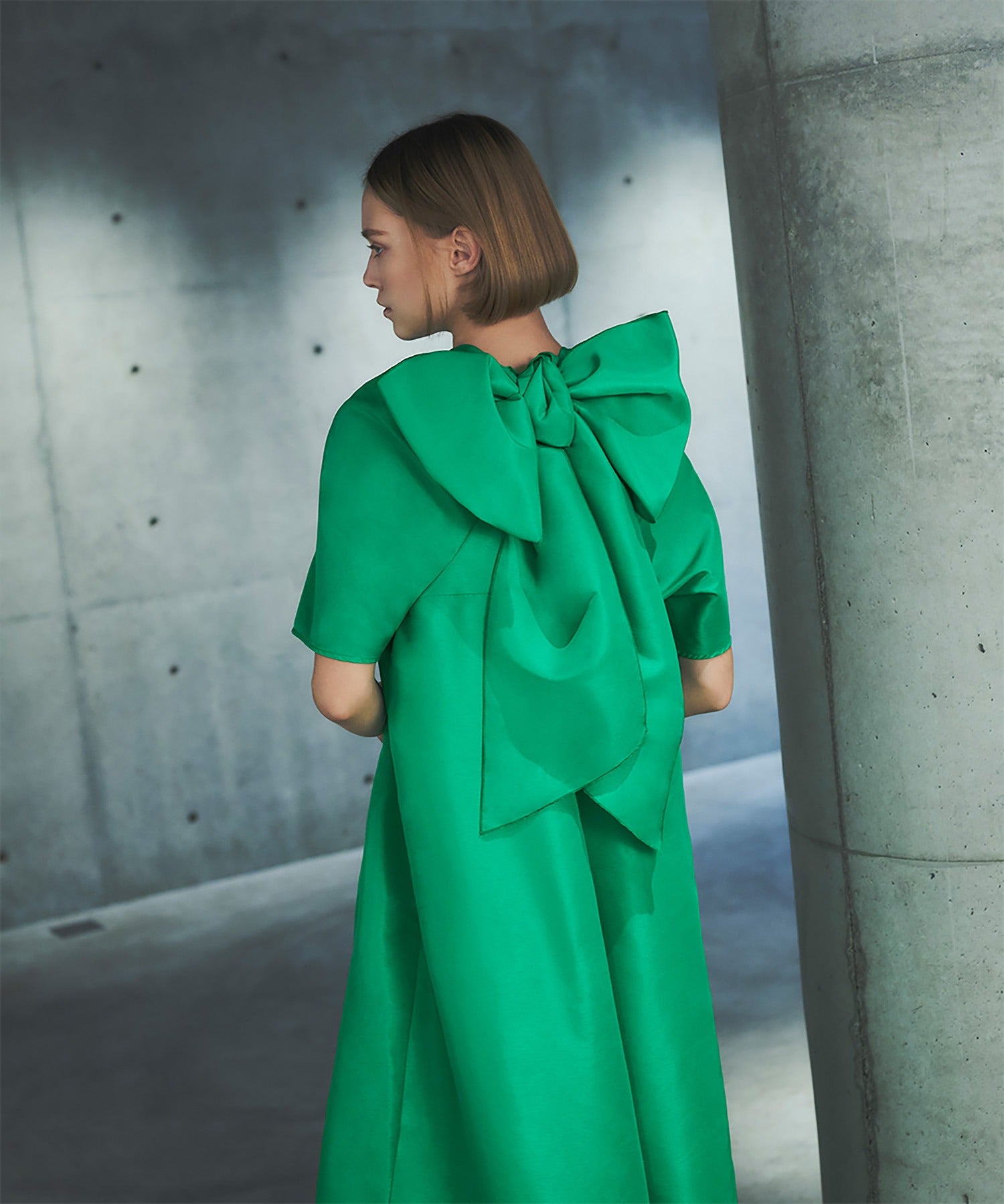 エルフランク ELFRANK バックビッグリボンAラインイレギュラーヘムロングワンピース (グリーン) グリーン