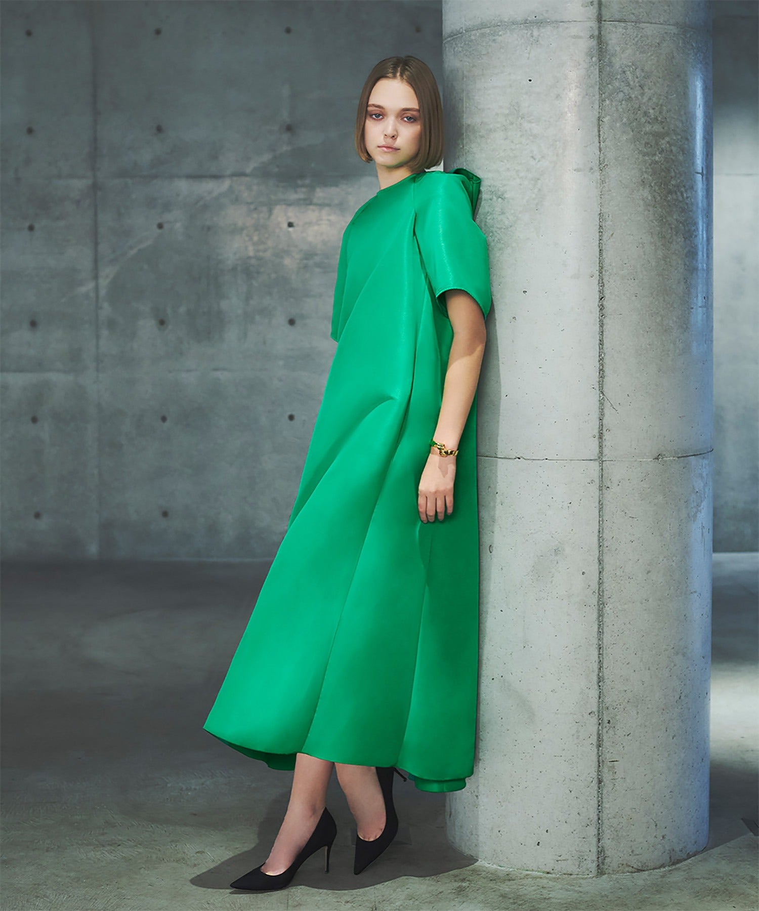 エルフランク ELFRANK バックビッグリボンAラインイレギュラーヘムロングワンピース (グリーン) グリーン