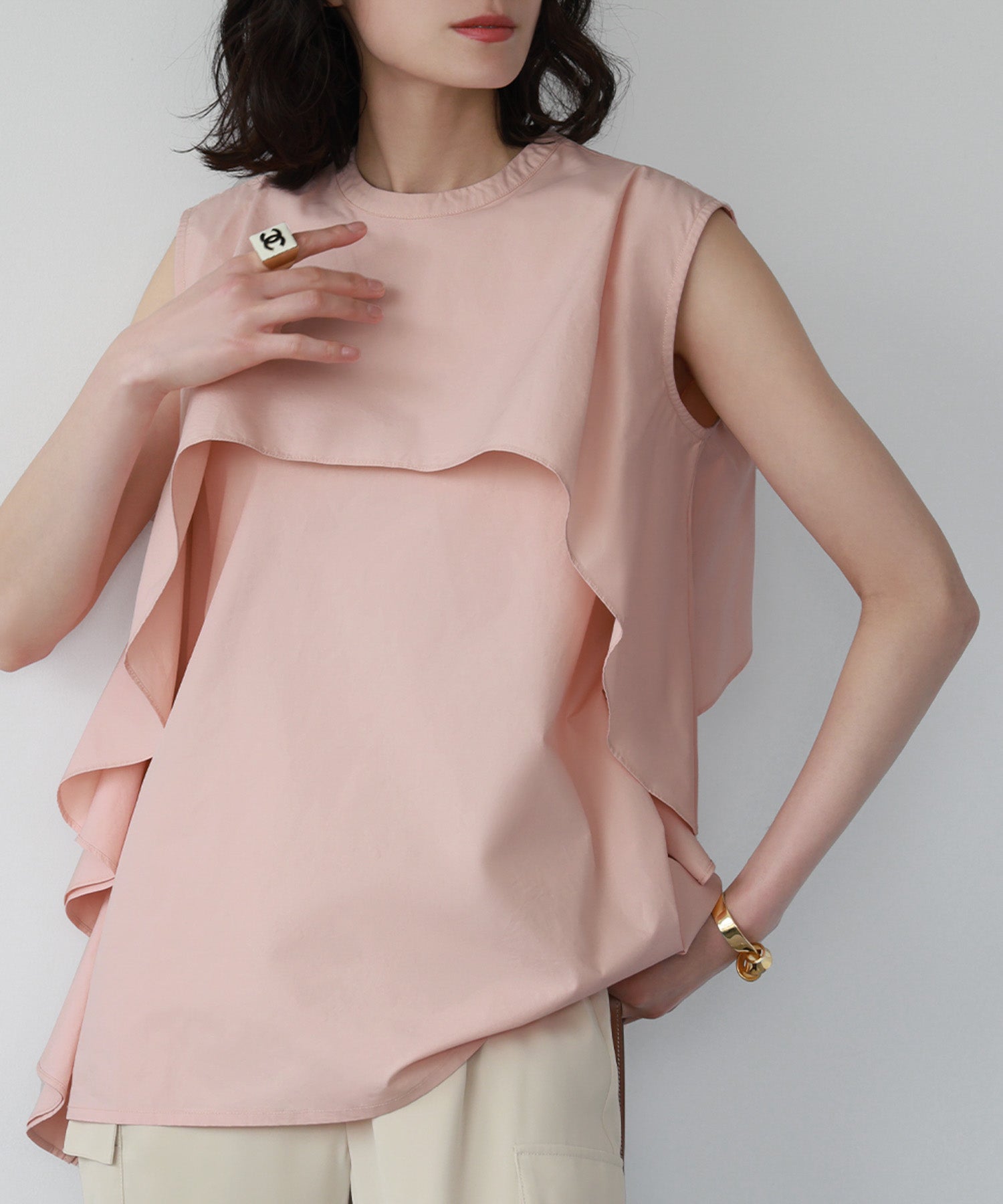 ELFRANK Frill Design Sleeveless Blouse 【100% Cotton】【Washable】