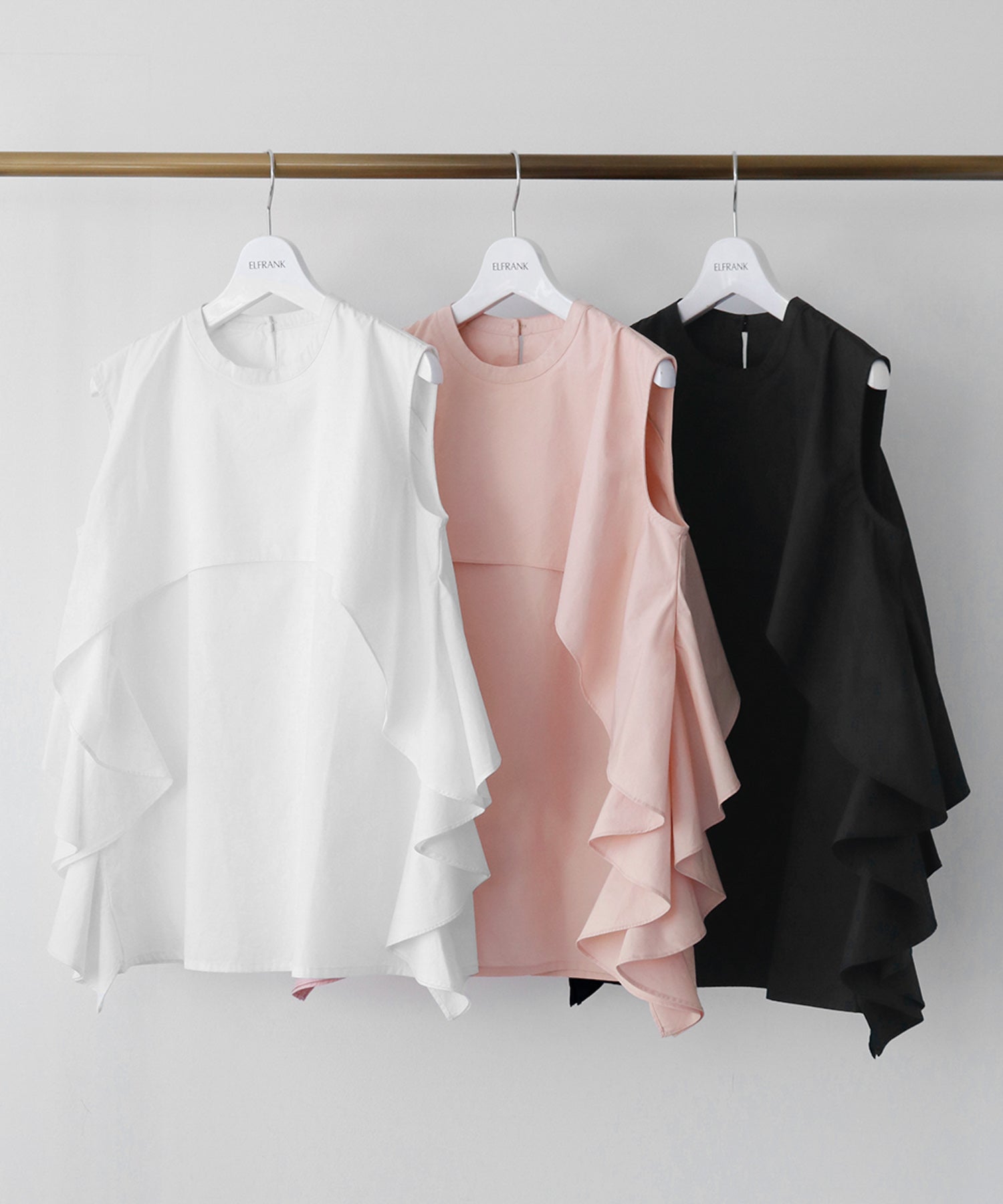 ELFRANK Frill Design Sleeveless Blouse 【100% Cotton】【Washable】