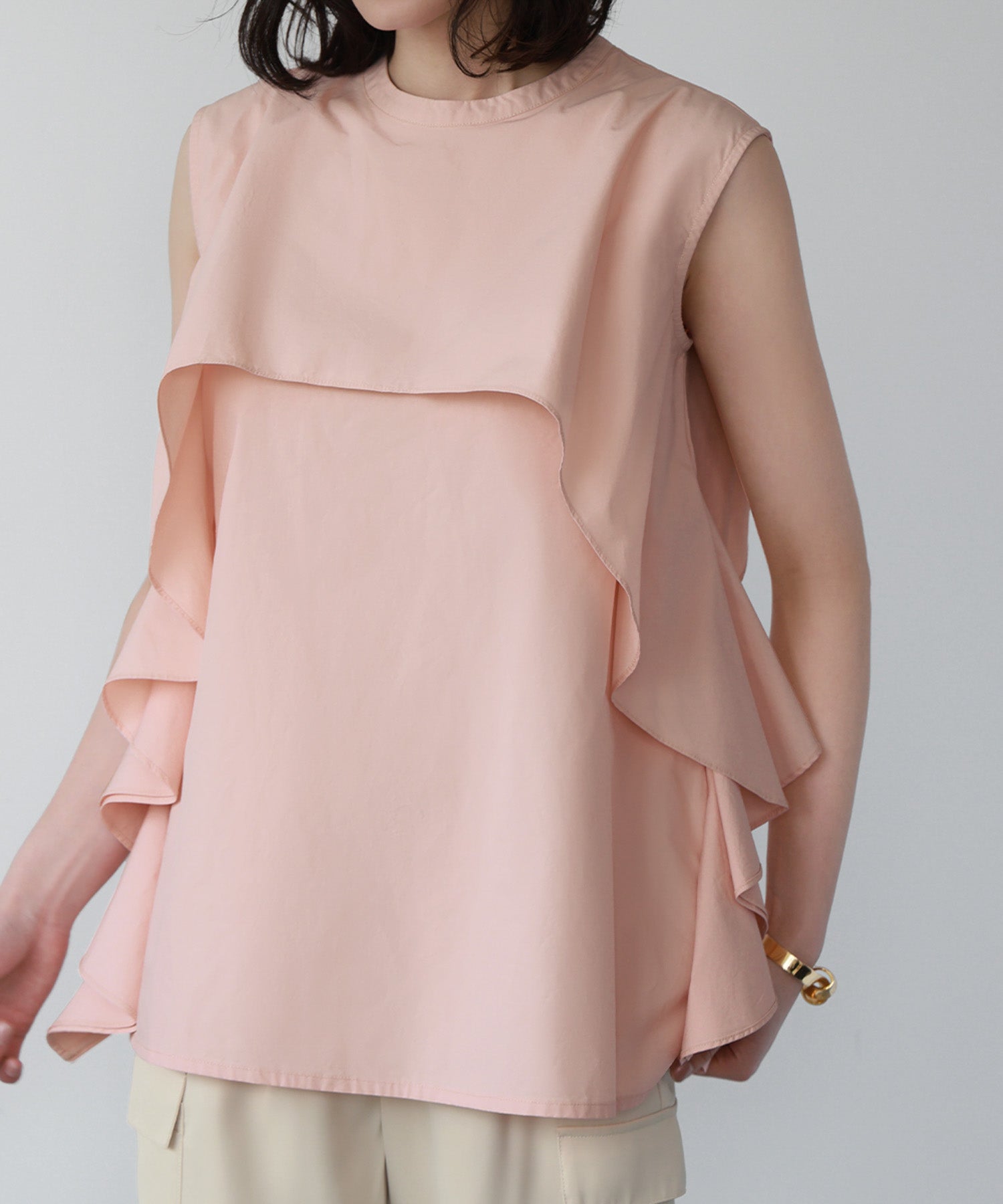 ELFRANK Frill Design Sleeveless Blouse 【100% Cotton】【Washable】