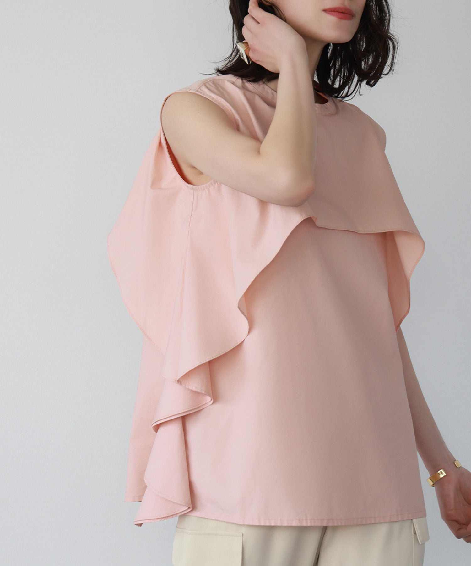 ELFRANK Frill Design Sleeveless Blouse 【100% Cotton】【Washable】