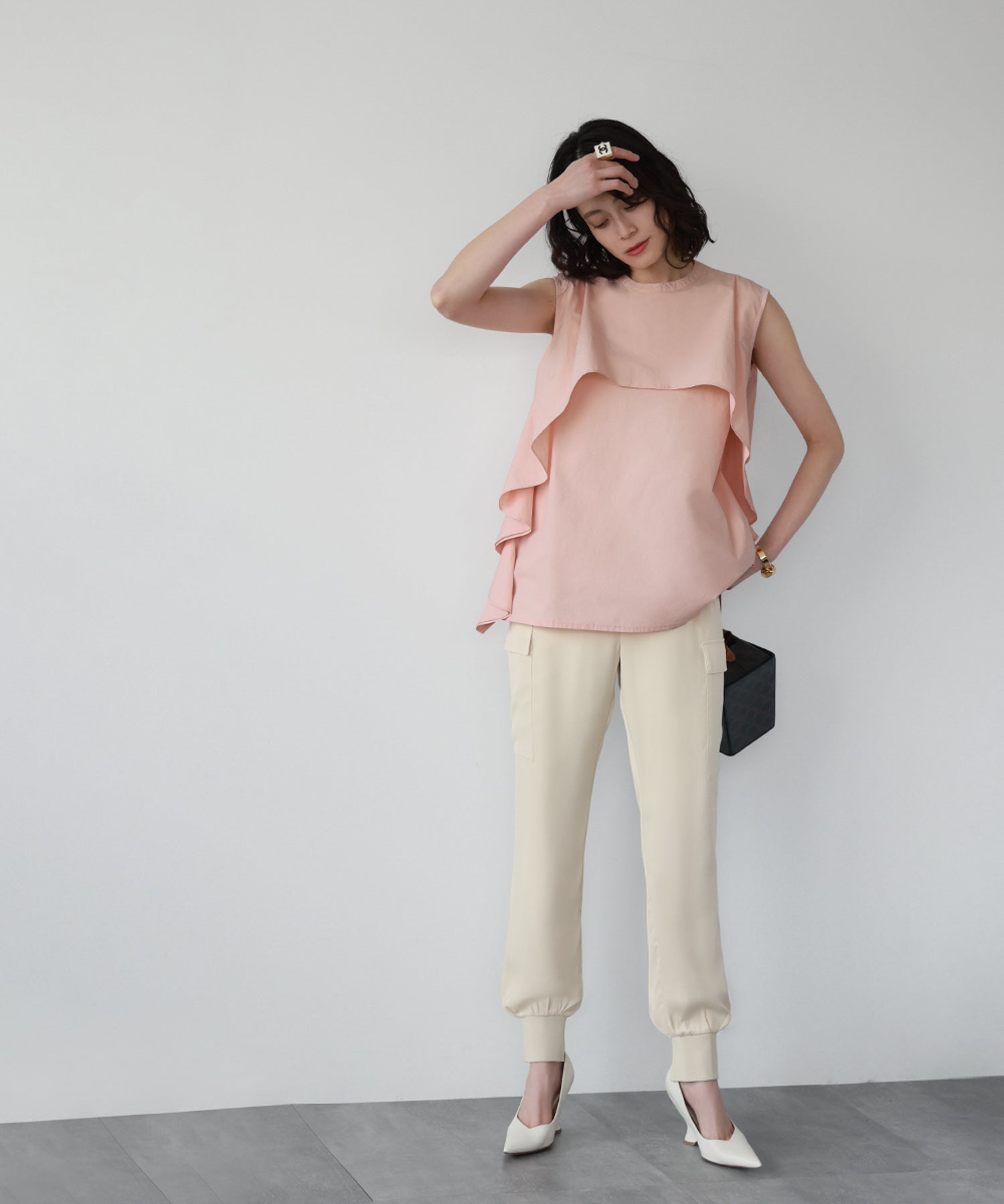 ELFRANK Frill Design Sleeveless Blouse 【100% Cotton】【Washable】