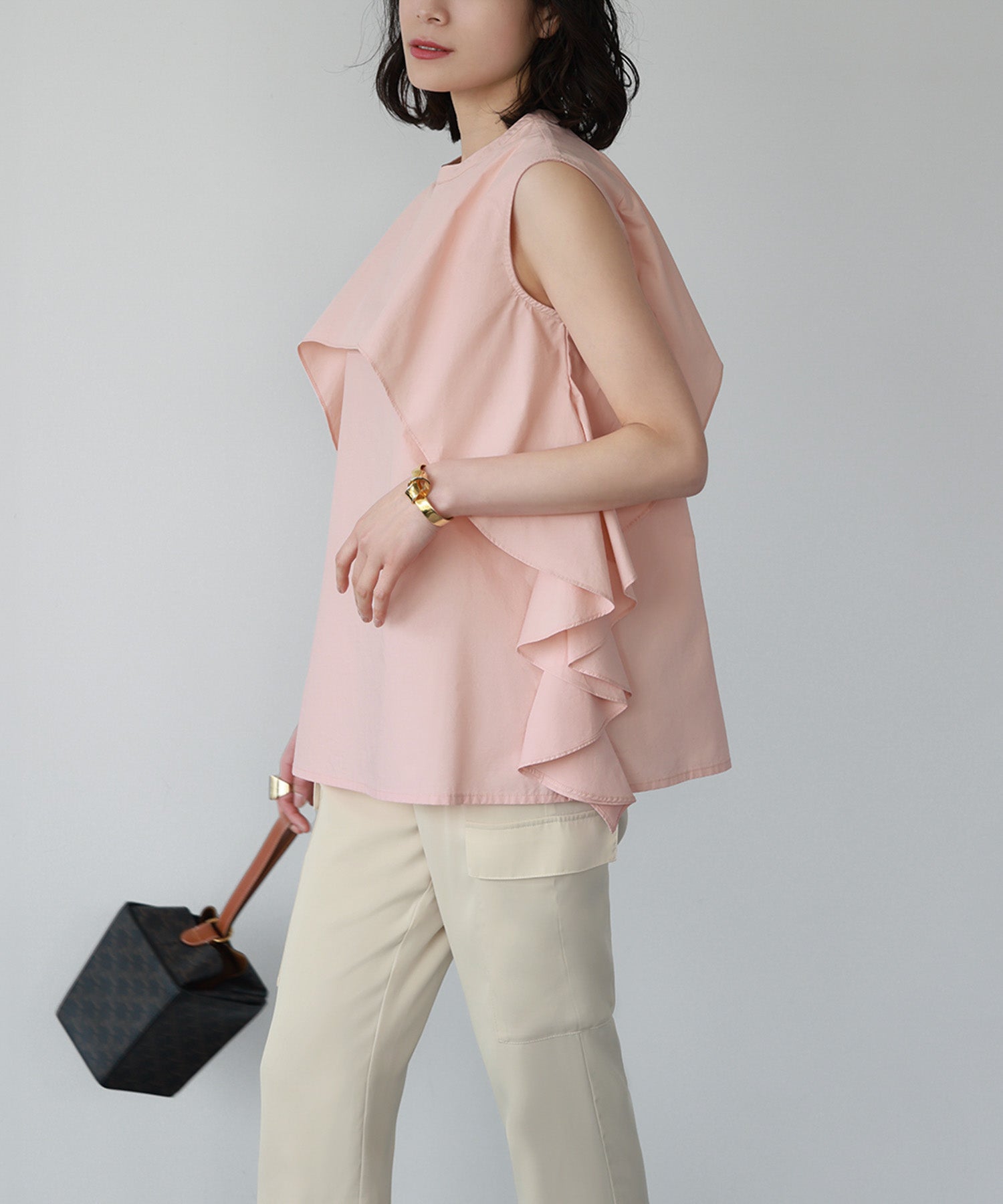 ELFRANK Frill Design Sleeveless Blouse 【100% Cotton】【Washable】