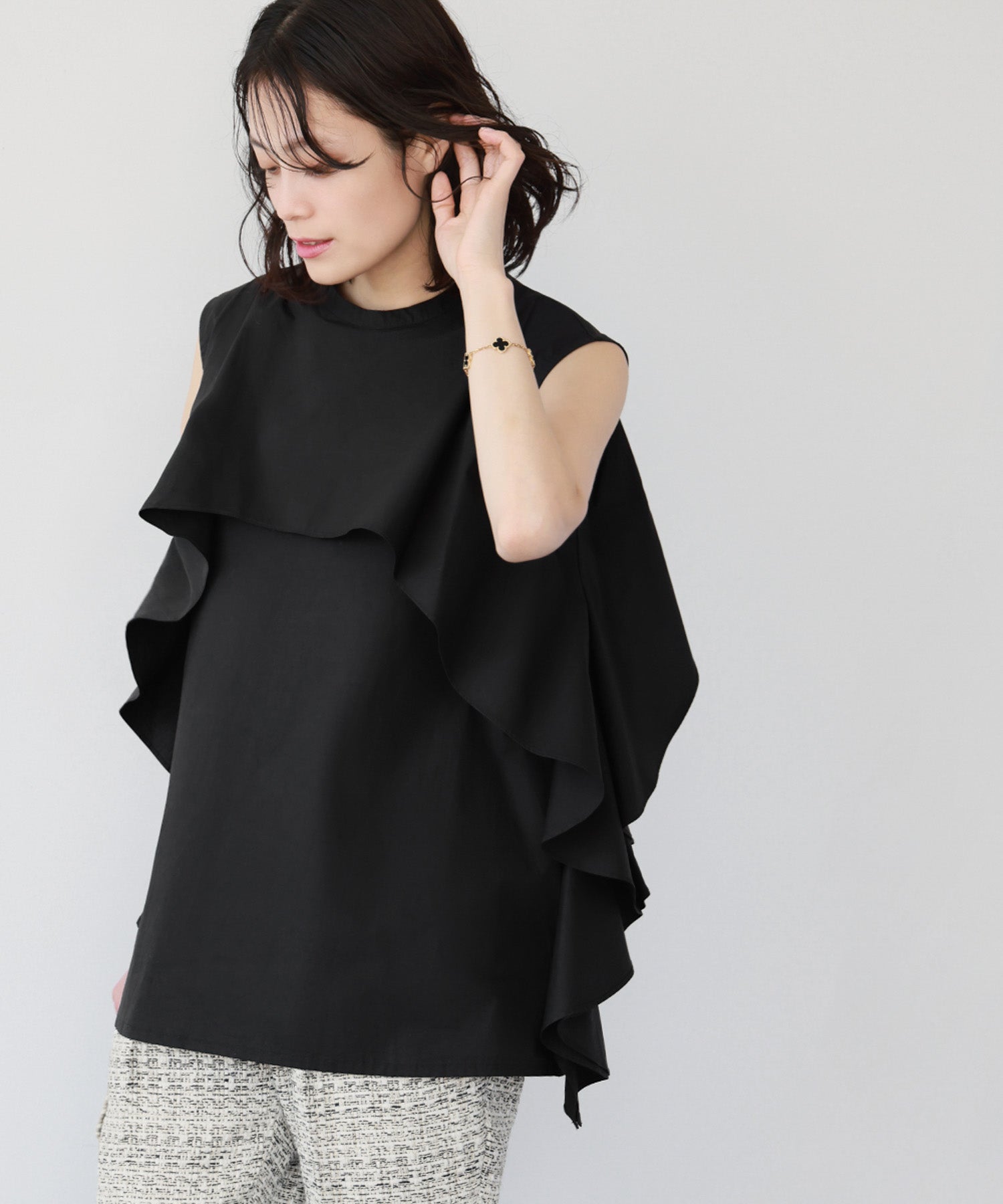 ELFRANK Frill Design Sleeveless Blouse 【100% Cotton】【Washable】