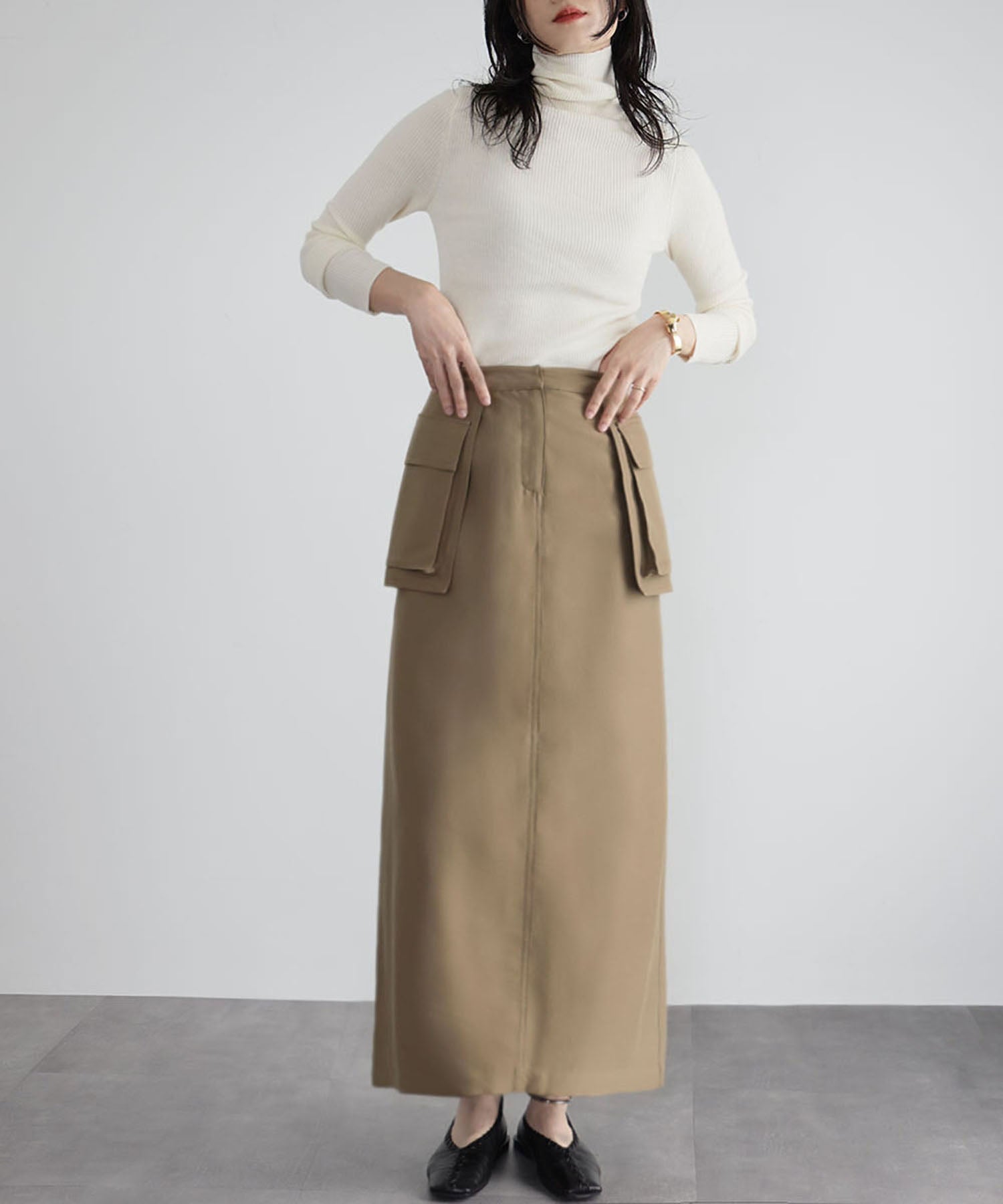 エルフランク ELFRANK ユーティリティロングタイトスカート【洗える】 (カーキ) カーキ