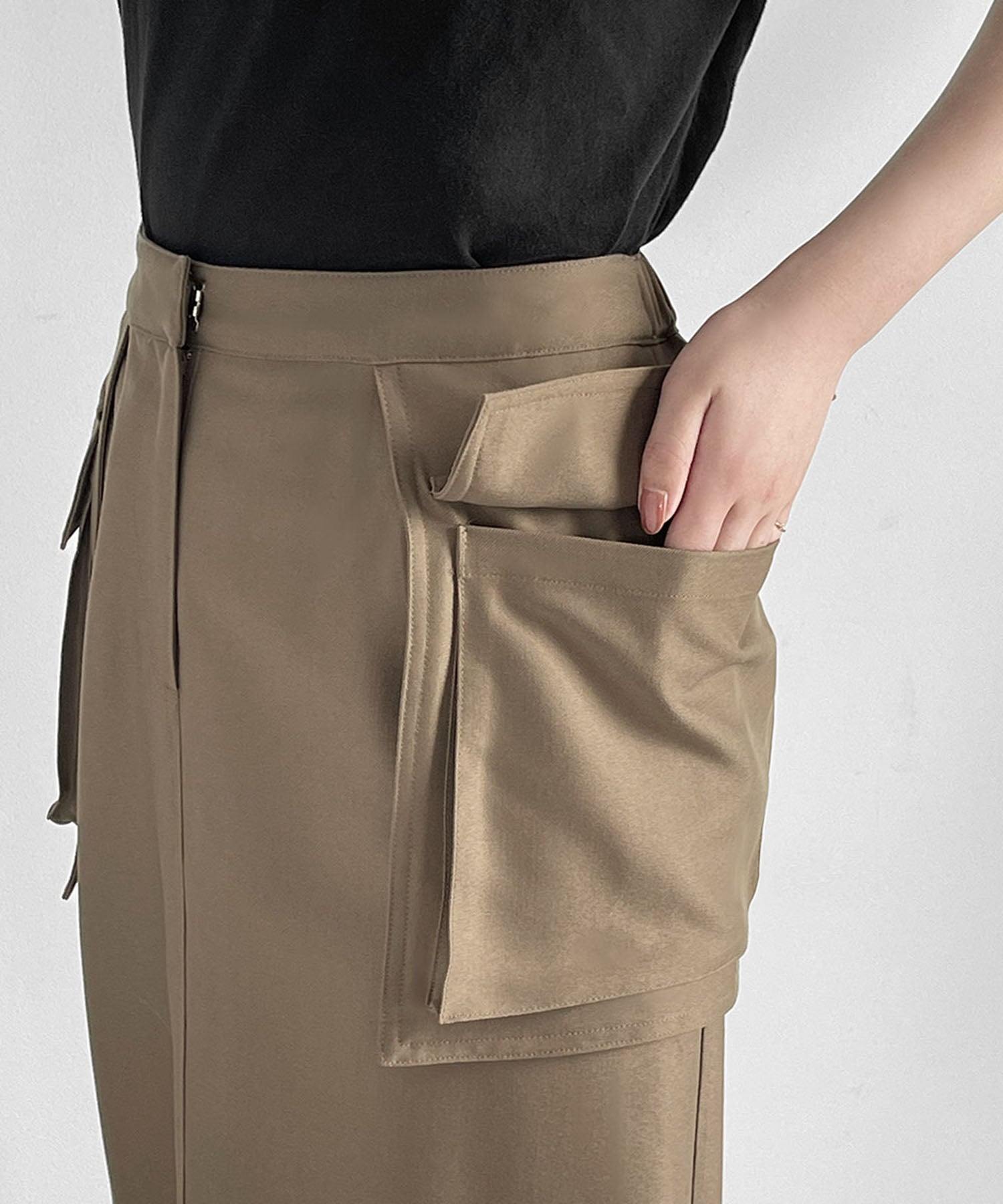 エルフランク ELFRANK ユーティリティロングタイトスカート【洗える】 (カーキ) カーキ