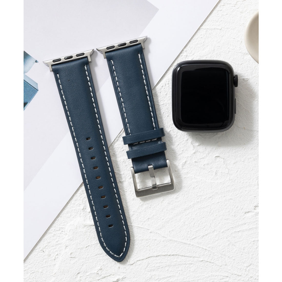 エモニーク emonique 本革レザー Apple Watch Band スマートウォッチバンド【38/40/41/42/44/45/49mm対応】 (ダークネイビー) ダークネイビー
